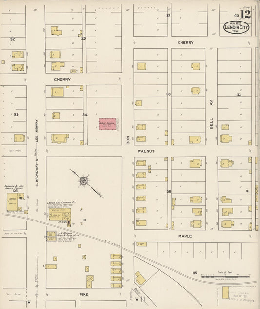 Sanborn Fire Insurance Map from Lenoir City, Loudon County, Tennessee (1922), Sheet #0012 - Historic Sanborn Fire Insurance Map Print, vintage old map wall art, antique decor, genealogy gift, Tennessee Tennessee map