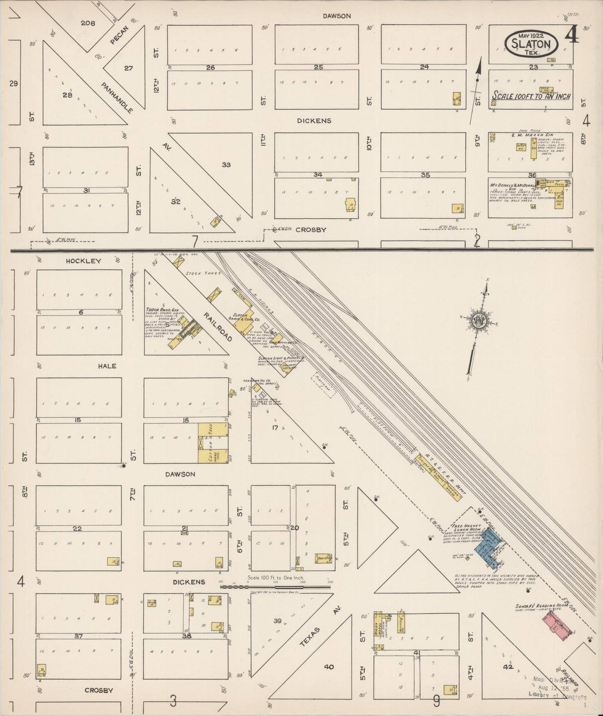 Sanborn Fire Insurance Map from Slaton, Lubbock County, Texas (1922), Sheet #0004 - Complete Map Set gallery image, historic Sanborn map, vintage wall art, Texas Texas