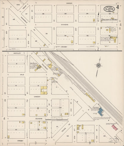 Sanborn Fire Insurance Map from Slaton, Lubbock County, Texas (1922), Sheet #0004 - Complete Map Set gallery image, historic Sanborn map, vintage wall art, Texas Texas
