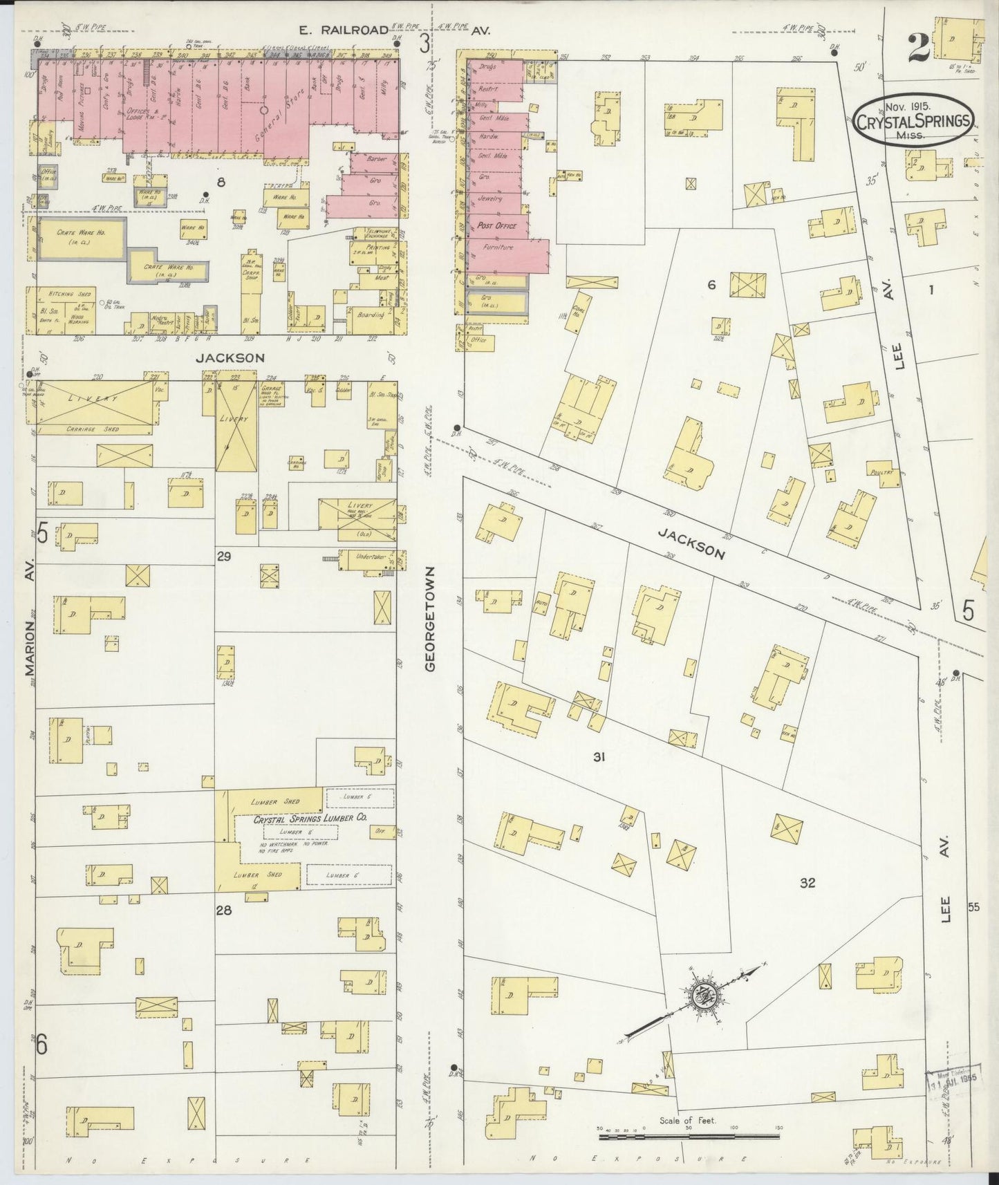 Sanborn Fire Insurance Map from Crystal Springs, Copiah County, Mississippi (1915), Sheet #0002 - Historic Sanborn Fire Insurance Map Print, vintage old map wall art, antique decor, genealogy gift, Mississippi Mississippi map