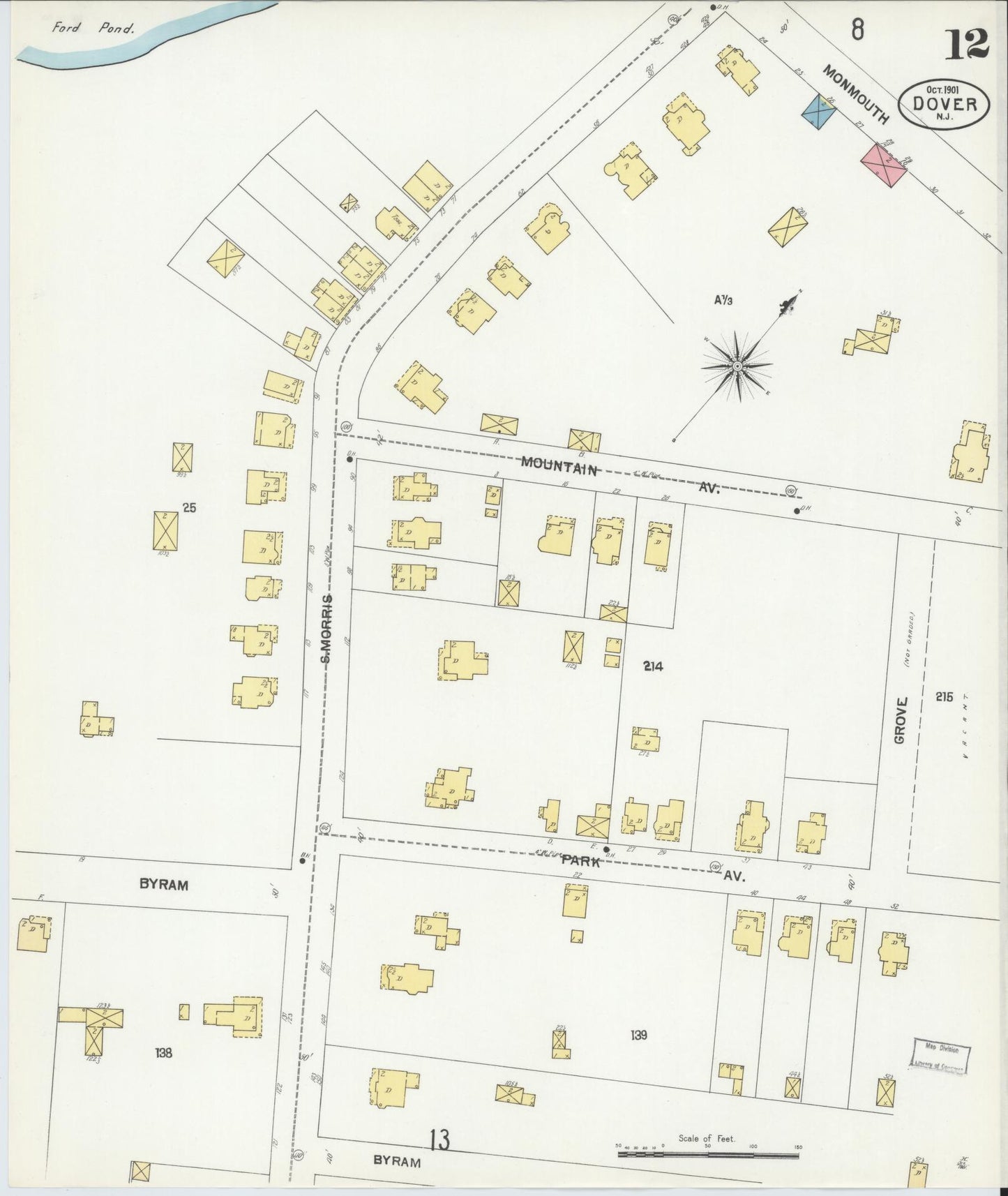 Sanborn Fire Insurance Map from Dover, Morris County, New Jersey (1900), Sheet #0012 - Historic Sanborn Fire Insurance Map Print, vintage old map wall art, antique decor, genealogy gift, New Jersey New Jersey map