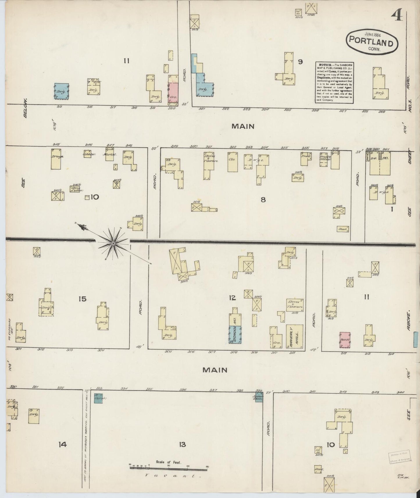 Sanborn Fire Insurance Map from Portland, Middlesex County, Connecticut (1884), Sheet #0004 - Historic Sanborn Fire Insurance Map Print, vintage old map wall art, antique decor, genealogy gift, Connecticut Connecticut map