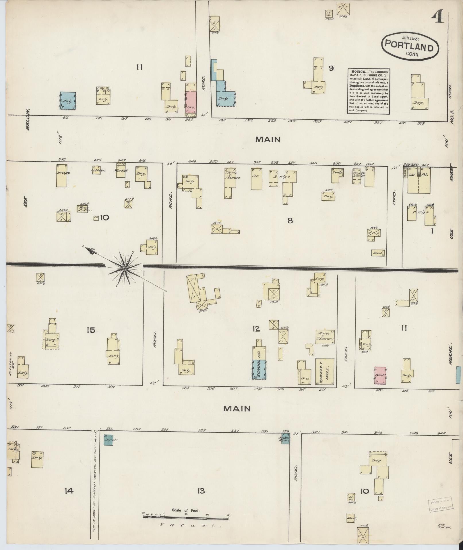Sanborn Fire Insurance Map from Portland, Middlesex County, Connecticut (1884), Sheet #0004 - Historic Sanborn Fire Insurance Map Print, vintage old map wall art, antique decor, genealogy gift, Connecticut Connecticut map