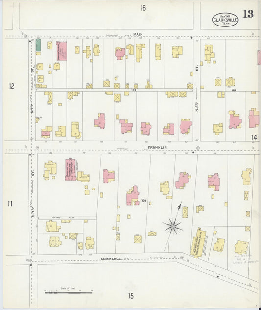 Sanborn Fire Insurance Map from Clarksville, Montgomery County, Tennessee (1903), Sheet #0013 - Historic Sanborn Fire Insurance Map Print, vintage old map wall art, antique decor, genealogy gift, Tennessee Tennessee map