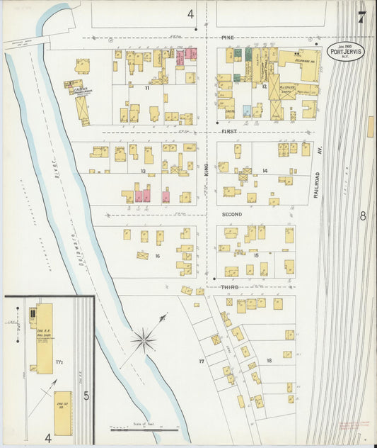 Sanborn Fire Insurance Map from Port Jervis, Orange County, New York (1900), Sheet #0007 - Historic Sanborn Fire Insurance Map Print, vintage old map wall art, antique decor, genealogy gift, New York New York map