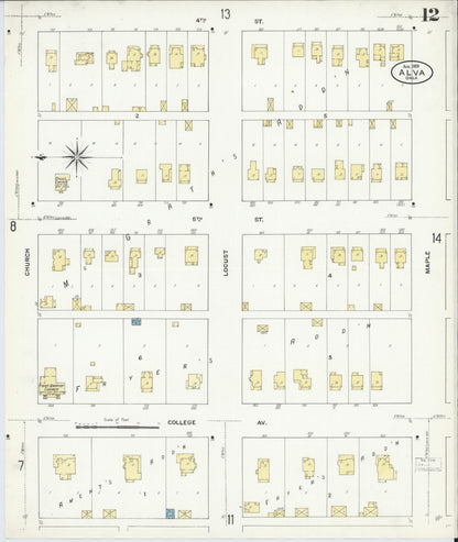 Sanborn Fire Insurance Map from Alva, Woods County, Oklahoma (1909), Sheet #0012 - Complete Map Set gallery image, historic Sanborn map, vintage wall art, Oklahoma Oklahoma