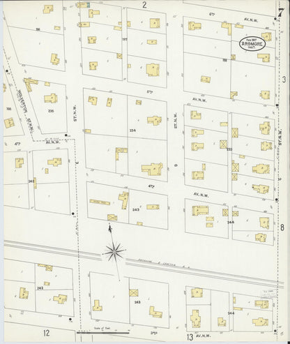 Sanborn Fire Insurance Map from Ardmore, Carter County, Oklahoma (1907), Sheet #0007 - Complete Map Set gallery image, historic Sanborn map, vintage wall art, Oklahoma Oklahoma