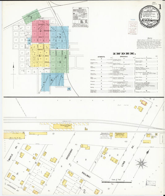 Sanborn Fire Insurance Map from New Hampton, Chickasaw County, Iowa (1900), Sheet #0001 - Historic Sanborn Fire Insurance Map Print, vintage old map wall art