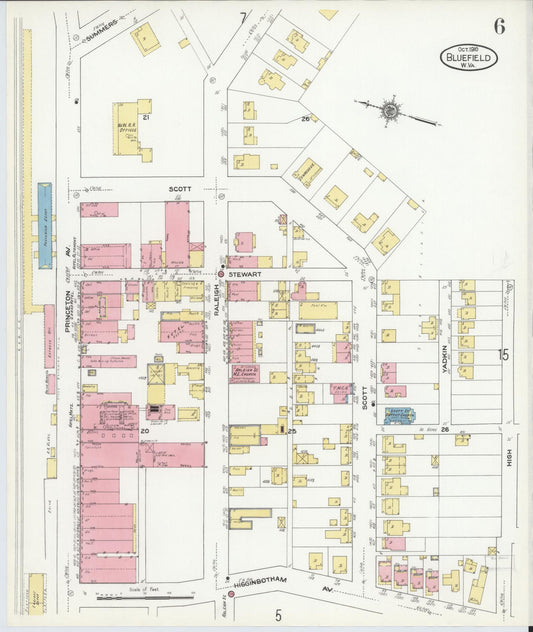 Sanborn Fire Insurance Map from Bluefield, Mercer County, West Virginia (1910), Sheet #0006 - Historic Sanborn Fire Insurance Map Print, vintage old map wall art, antique decor, genealogy gift, West Virginia West Virginia map