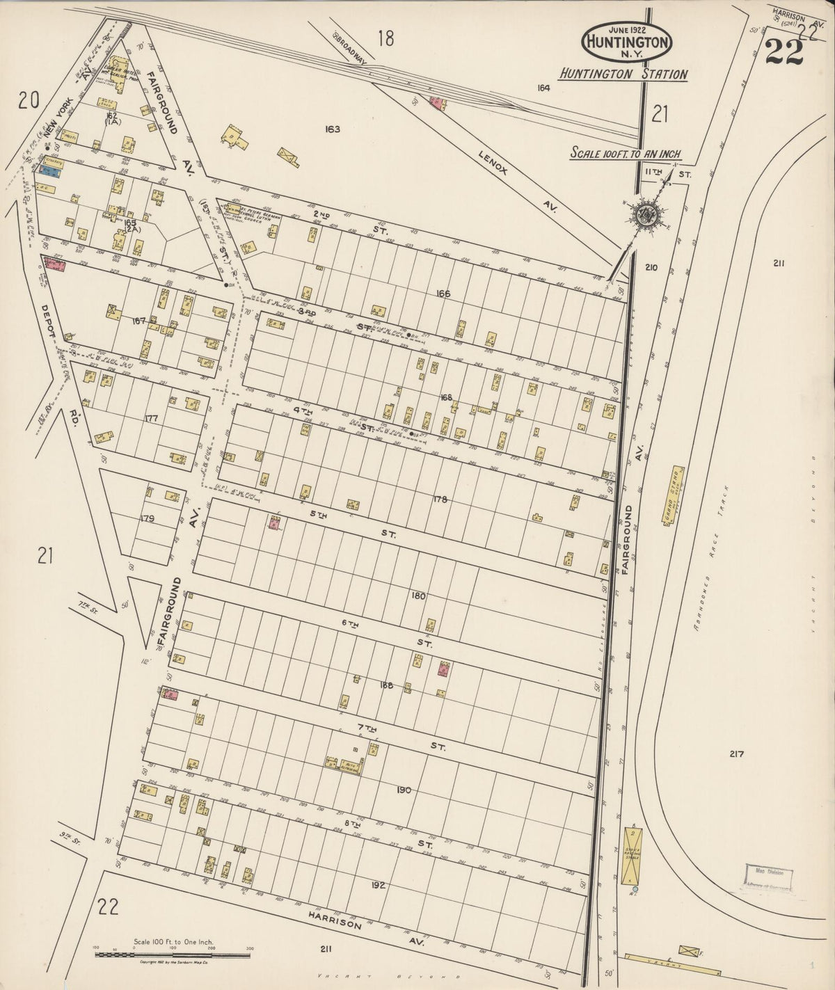 Sanborn Fire Insurance Map from Huntington, Suffolk County, New York (1922), Sheet #0022 - Complete Map Set gallery image, historic Sanborn map, vintage wall art, New York New York
