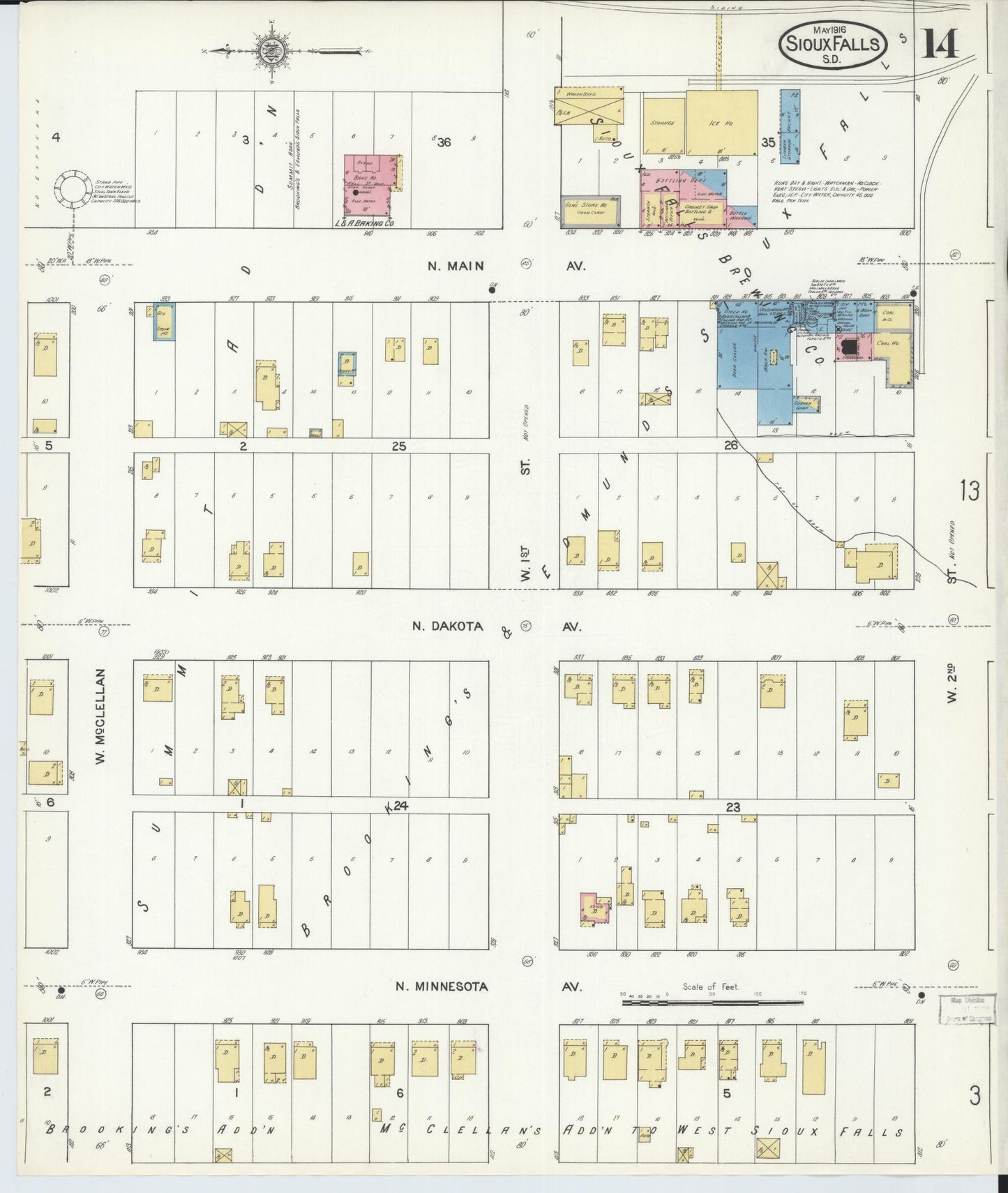 Sanborn Fire Insurance Map from Sioux Falls, Minnehaha County, South Dakota (1916), Sheet #0014 - Complete Map Set gallery image, historic Sanborn map, vintage wall art, South Dakota South Dakota