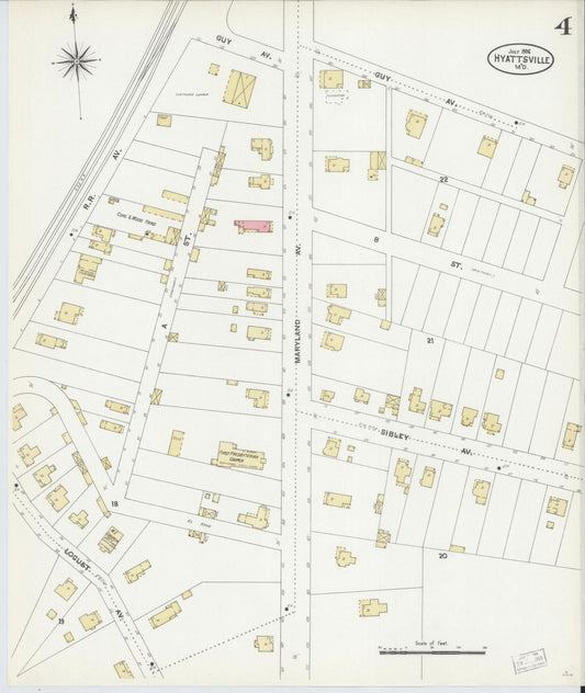 Sanborn Fire Insurance Map from Hyattsville, Prince Georges County, Maryland (1906), Sheet #0004 - Historic Sanborn Fire Insurance Map Print, vintage old map wall art