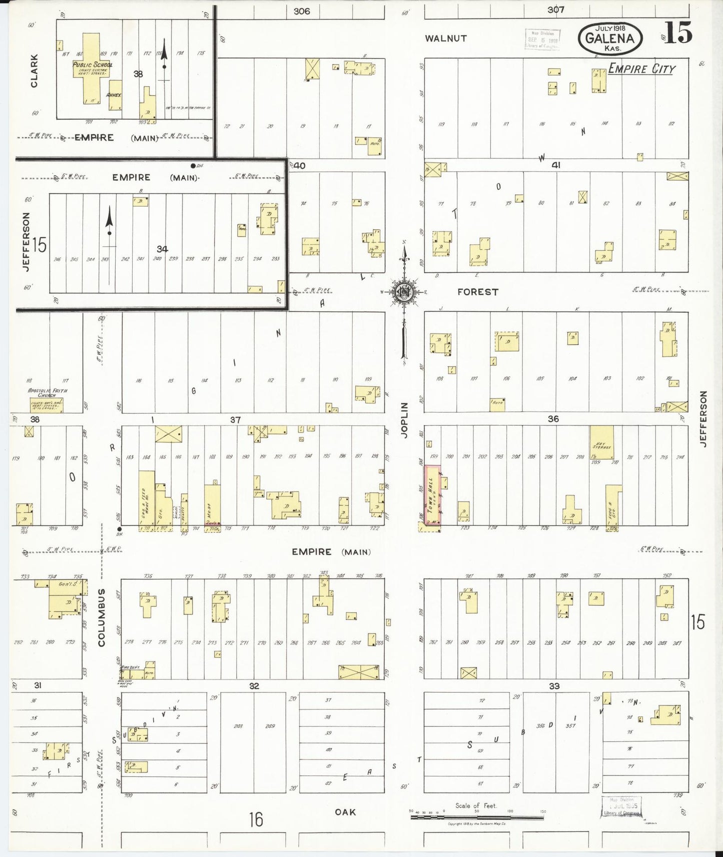 Sanborn Fire Insurance Map from Galena, Cherokee County, Kansas (1918), Sheet #0015 - Historic Sanborn Fire Insurance Map Print, vintage old map wall art, antique decor, genealogy gift, Kansas Kansas map