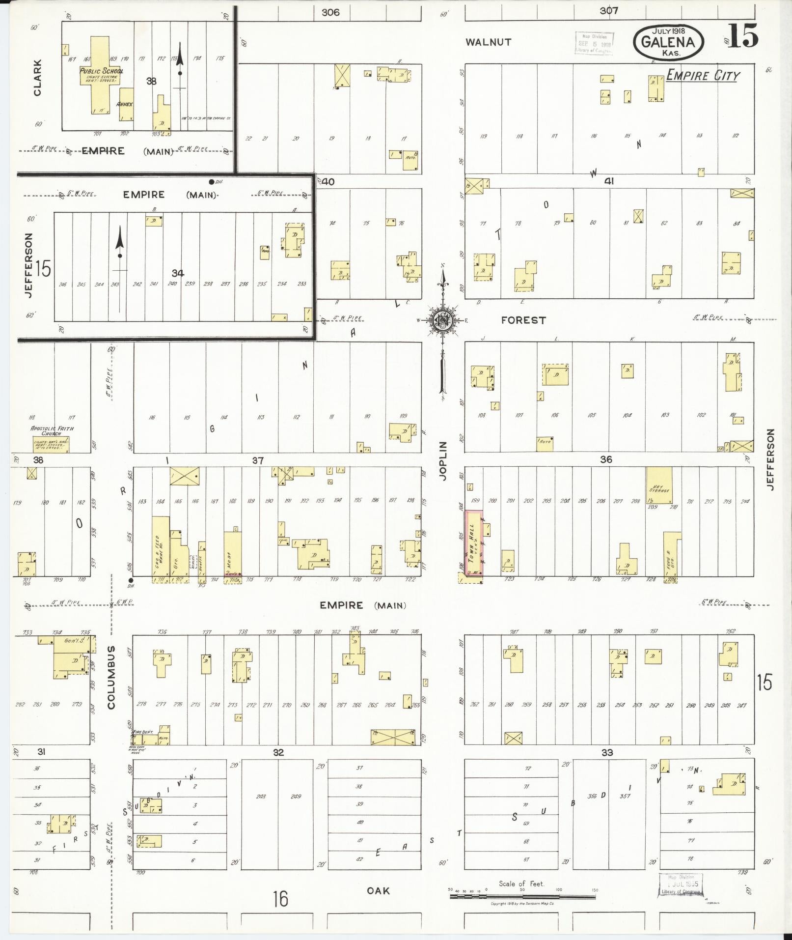 Sanborn Fire Insurance Map from Galena, Cherokee County, Kansas (1918), Sheet #0015 - Historic Sanborn Fire Insurance Map Print, vintage old map wall art, antique decor, genealogy gift, Kansas Kansas map