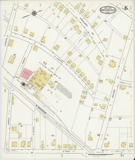 Sanborn Fire Insurance Map from Greeneville, Greene County, Tennessee (1920), Sheet #0006 - Historic Sanborn Fire Insurance Map Print, vintage old map wall art, antique decor, genealogy gift, Tennessee Tennessee map
