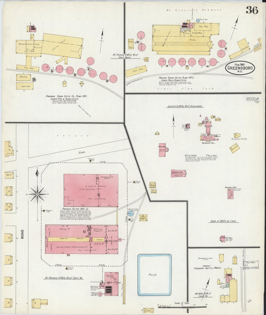 Sanborn Fire Insurance Map from Greensboro, Guilford County, North Carolina (1907), Sheet #0036 - Historic Sanborn Fire Insurance Map Print, vintage old map wall art, antique decor, genealogy gift, North Carolina North Carolina map