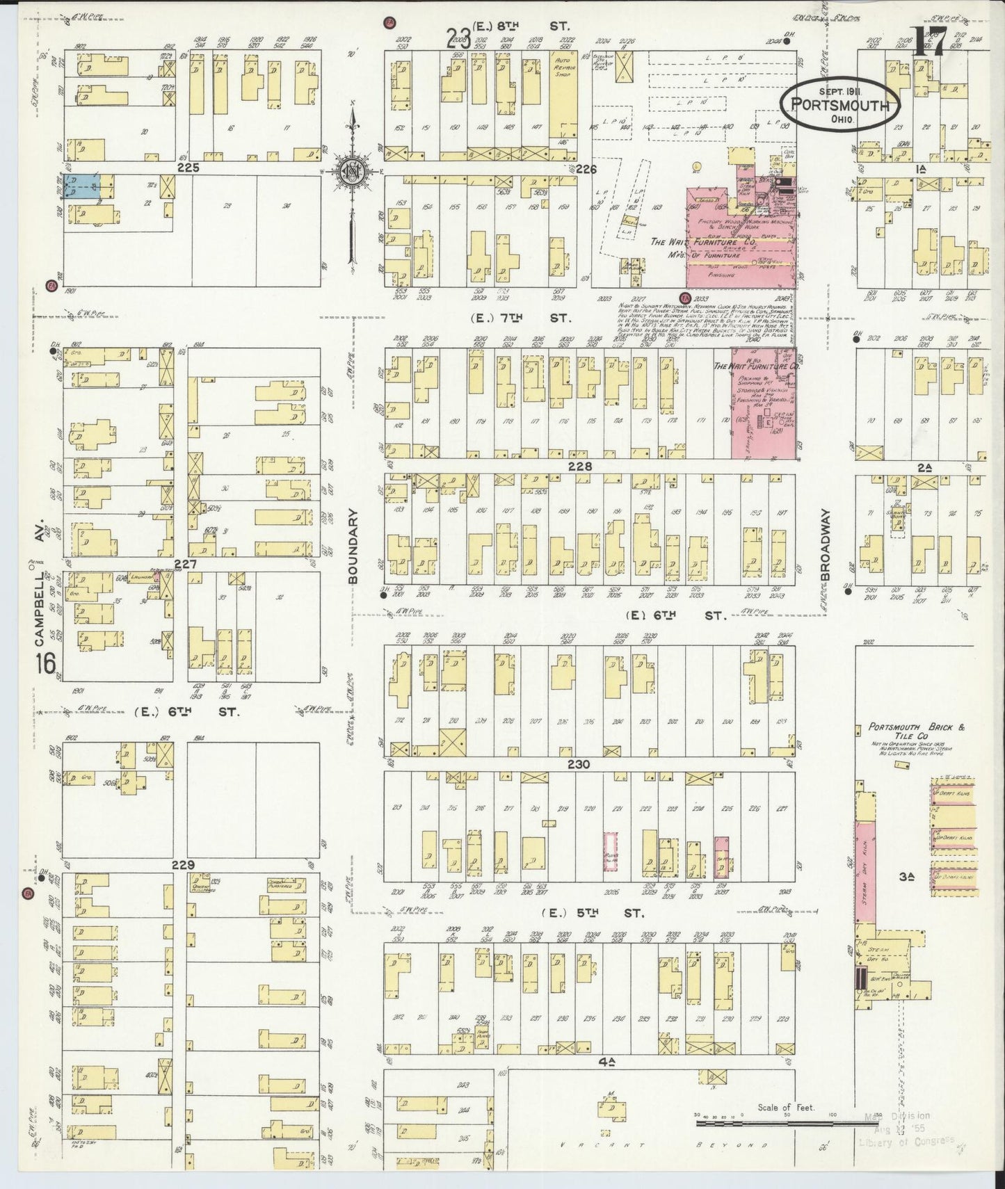 Sanborn Fire Insurance Map from Portsmouth, Scioto County, Ohio (1911), Sheet #0017 - Historic Sanborn Fire Insurance Map Print, vintage old map wall art, antique decor, genealogy gift, Ohio Ohio map