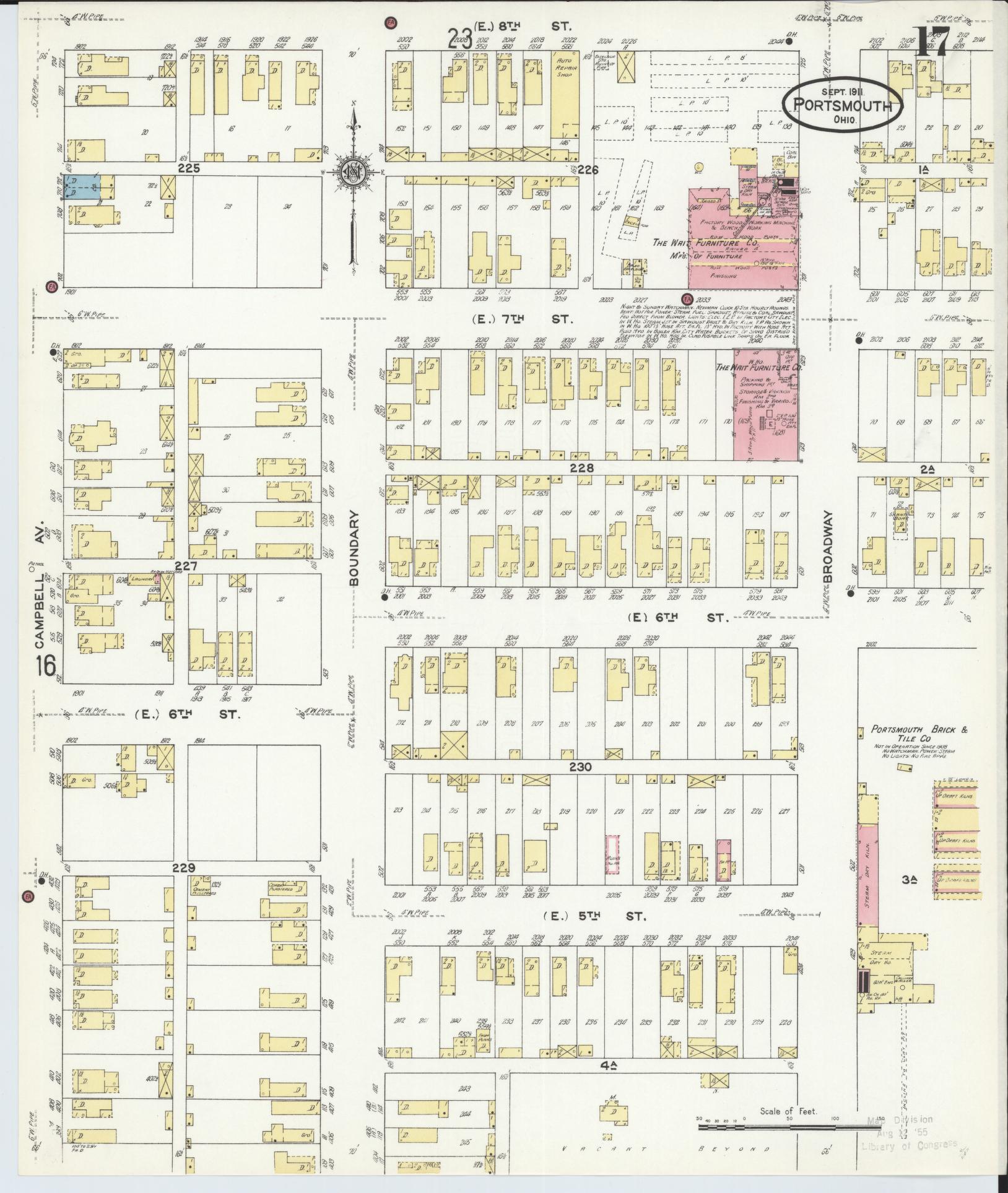 Sanborn Fire Insurance Map from Portsmouth, Scioto County, Ohio (1911), Sheet #0017 - Historic Sanborn Fire Insurance Map Print, vintage old map wall art, antique decor, genealogy gift, Ohio Ohio map