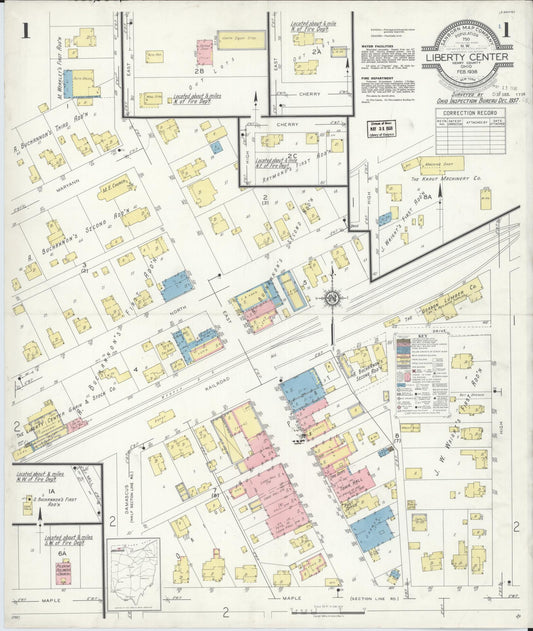 Sanborn Fire Insurance Map from Liberty Center, Henry County, Ohio (1938), Sheet #0001 - Historic Sanborn Fire Insurance Map Print, vintage old map wall art, antique decor, genealogy gift, Ohio Ohio map