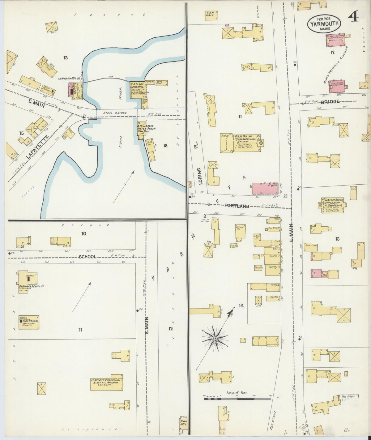 Sanborn Fire Insurance Map from Yarmouth, Cumberland County, Maine (1903), Sheet #0004 - Historic Sanborn Fire Insurance Map Print, vintage old map wall art, antique decor, genealogy gift, Maine Maine map
