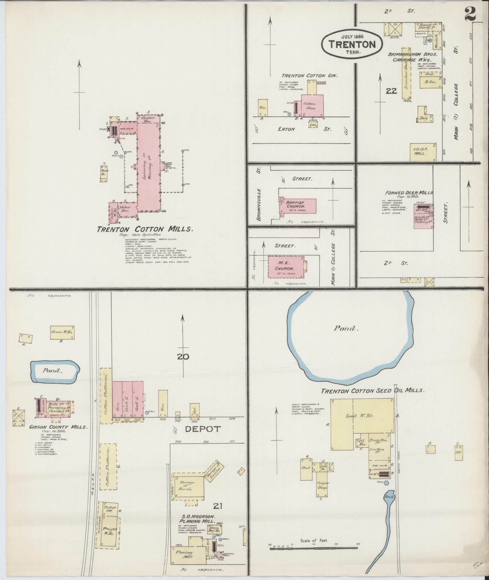 Sanborn Fire Insurance Map from Trenton, Gibson County, Tennessee (1886), Sheet #0002 - Complete Map Set gallery image, historic Sanborn map, vintage wall art, Tennessee Tennessee