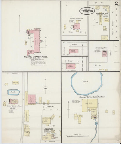 Sanborn Fire Insurance Map from Trenton, Gibson County, Tennessee (1886), Sheet #0002 - Complete Map Set gallery image, historic Sanborn map, vintage wall art, Tennessee Tennessee