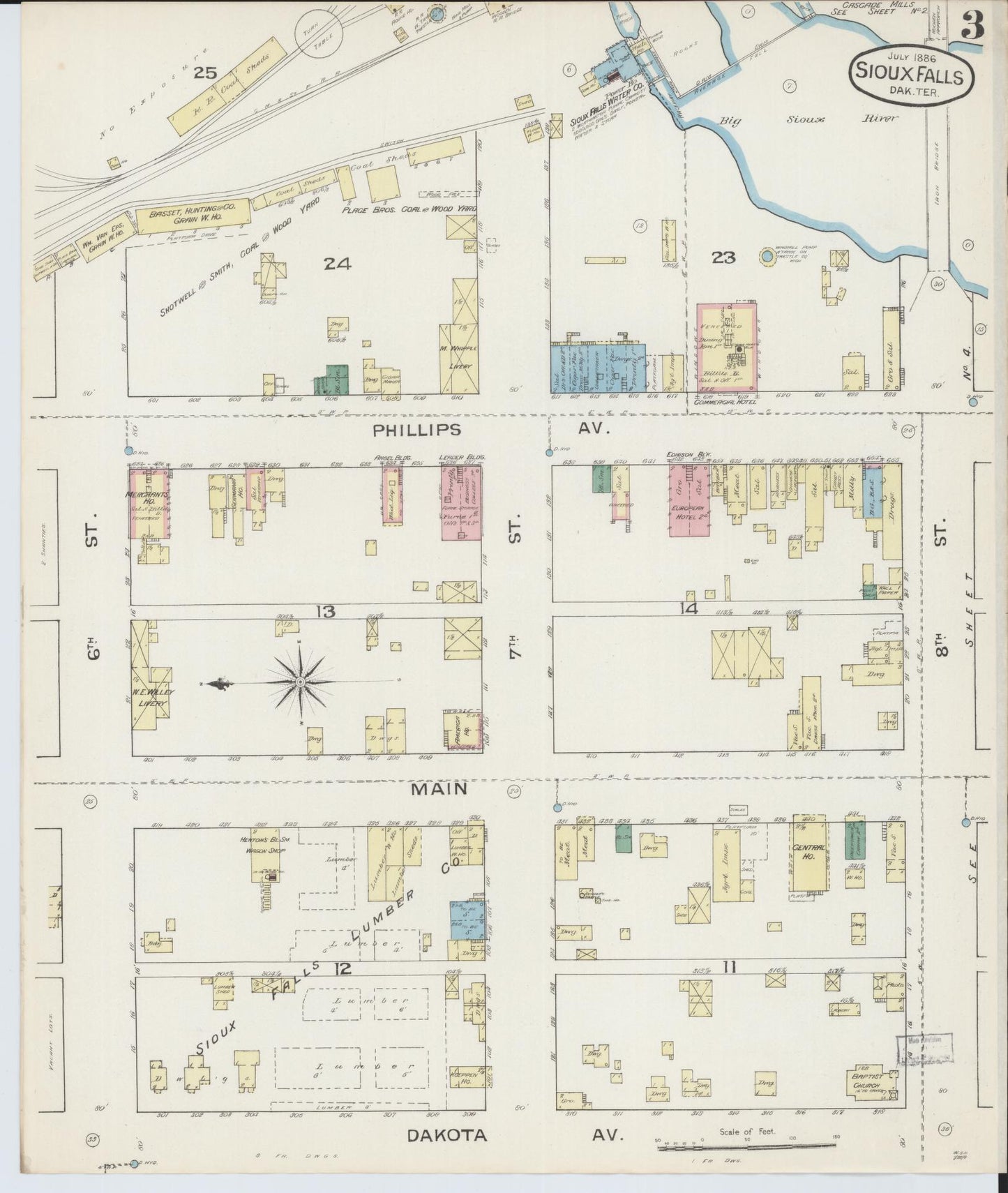 Sanborn Fire Insurance Map from Sioux Falls, Minnehaha County, South Dakota (1886), Sheet #0003 - Historic Sanborn Fire Insurance Map Print, vintage old map wall art, antique decor, genealogy gift, South Dakota South Dakota map