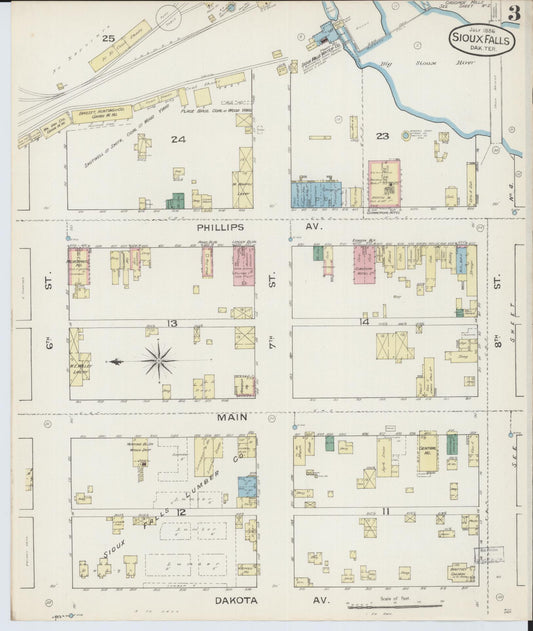 Sanborn Fire Insurance Map from Sioux Falls, Minnehaha County, South Dakota (1886), Sheet #0003 - Historic Sanborn Fire Insurance Map Print, vintage old map wall art, antique decor, genealogy gift, South Dakota South Dakota map