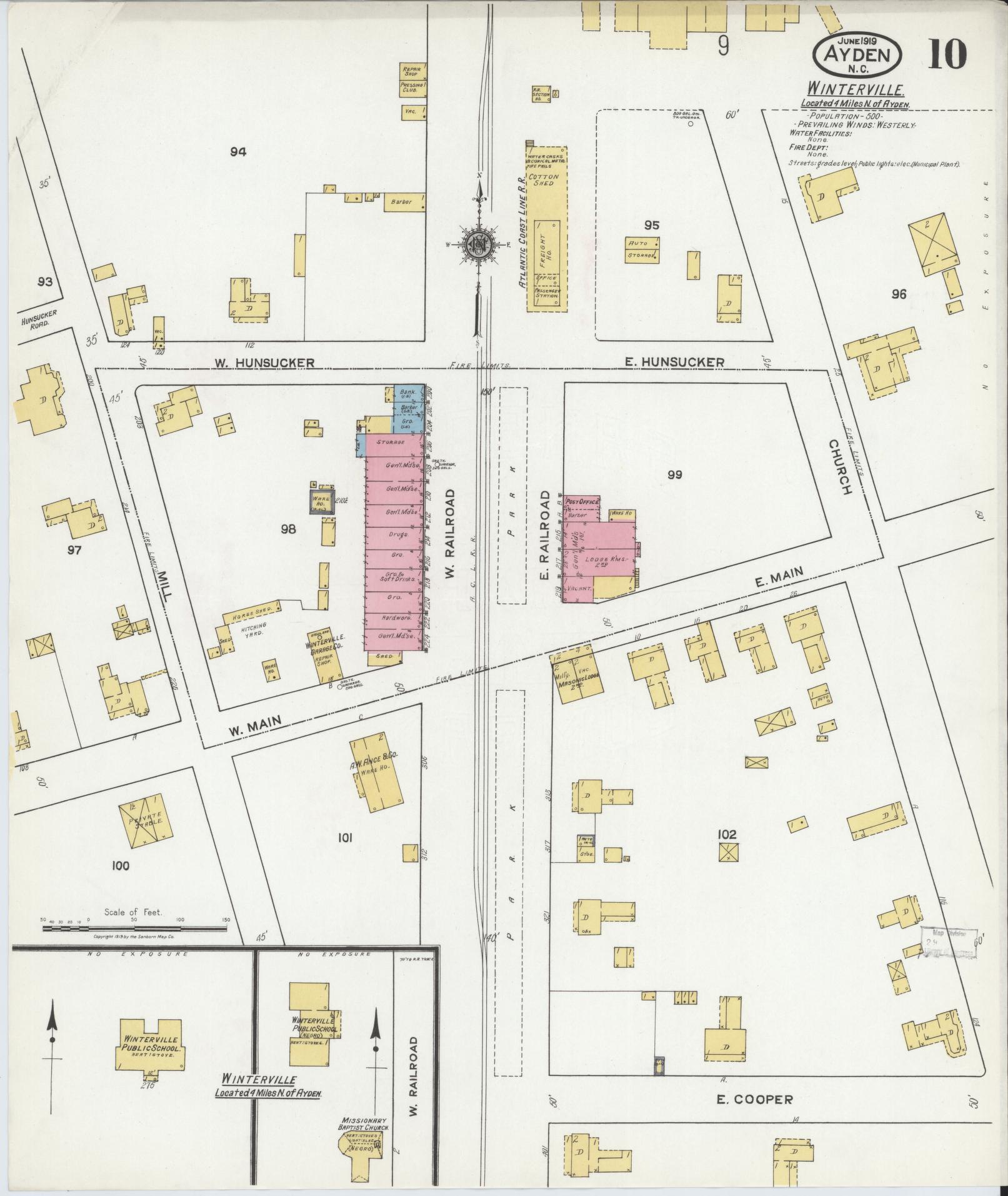 Sanborn Fire Insurance Map from Ayden, Pitt County, North Carolina (1919), Sheet #0010 - Complete Map Set gallery image, historic Sanborn map, vintage wall art, North Carolina North Carolina