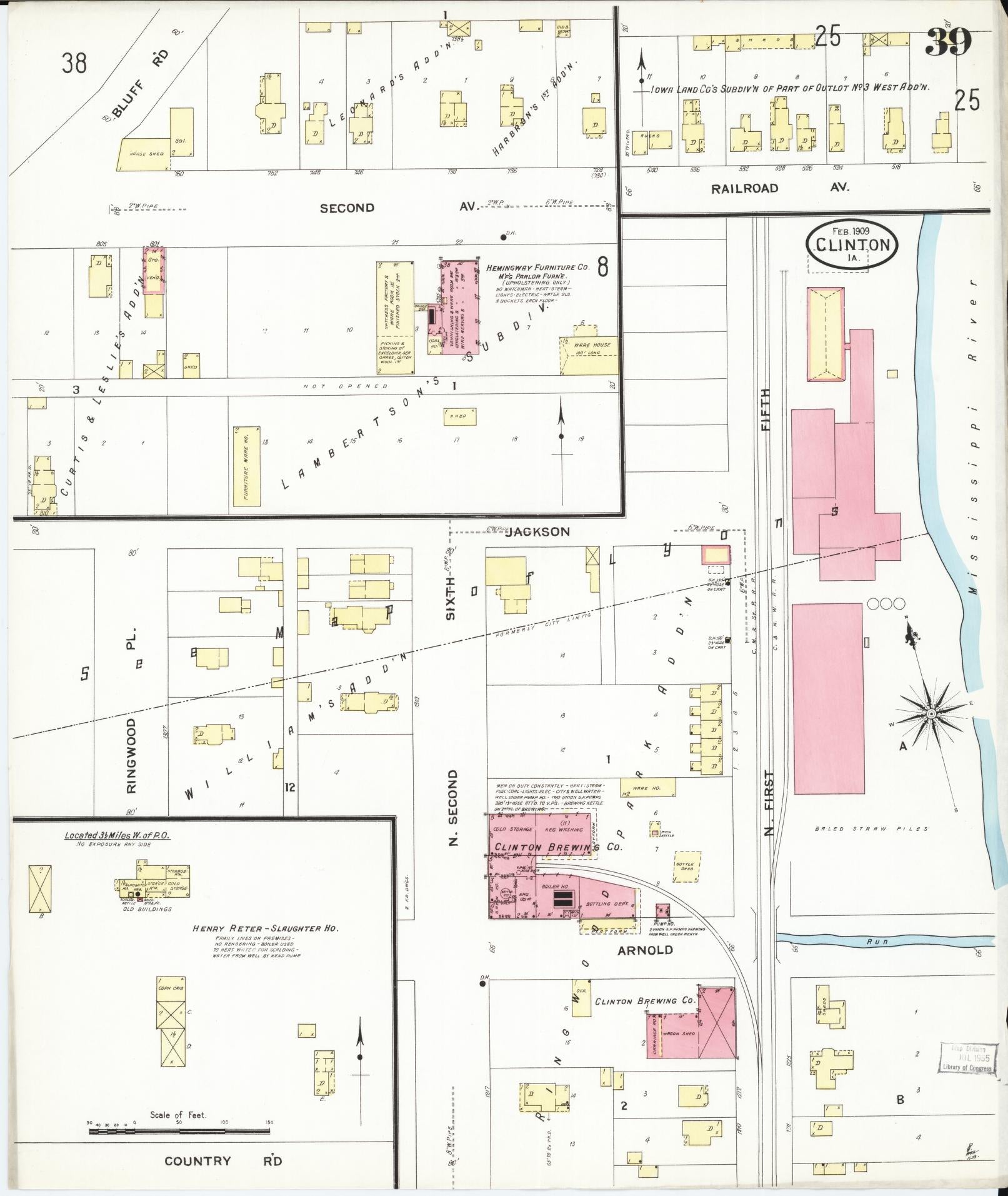 Sanborn Fire Insurance Map from Clinton, Clinton County, Iowa (1909), Sheet #0039 - Historic Sanborn Fire Insurance Map Print, vintage old map wall art