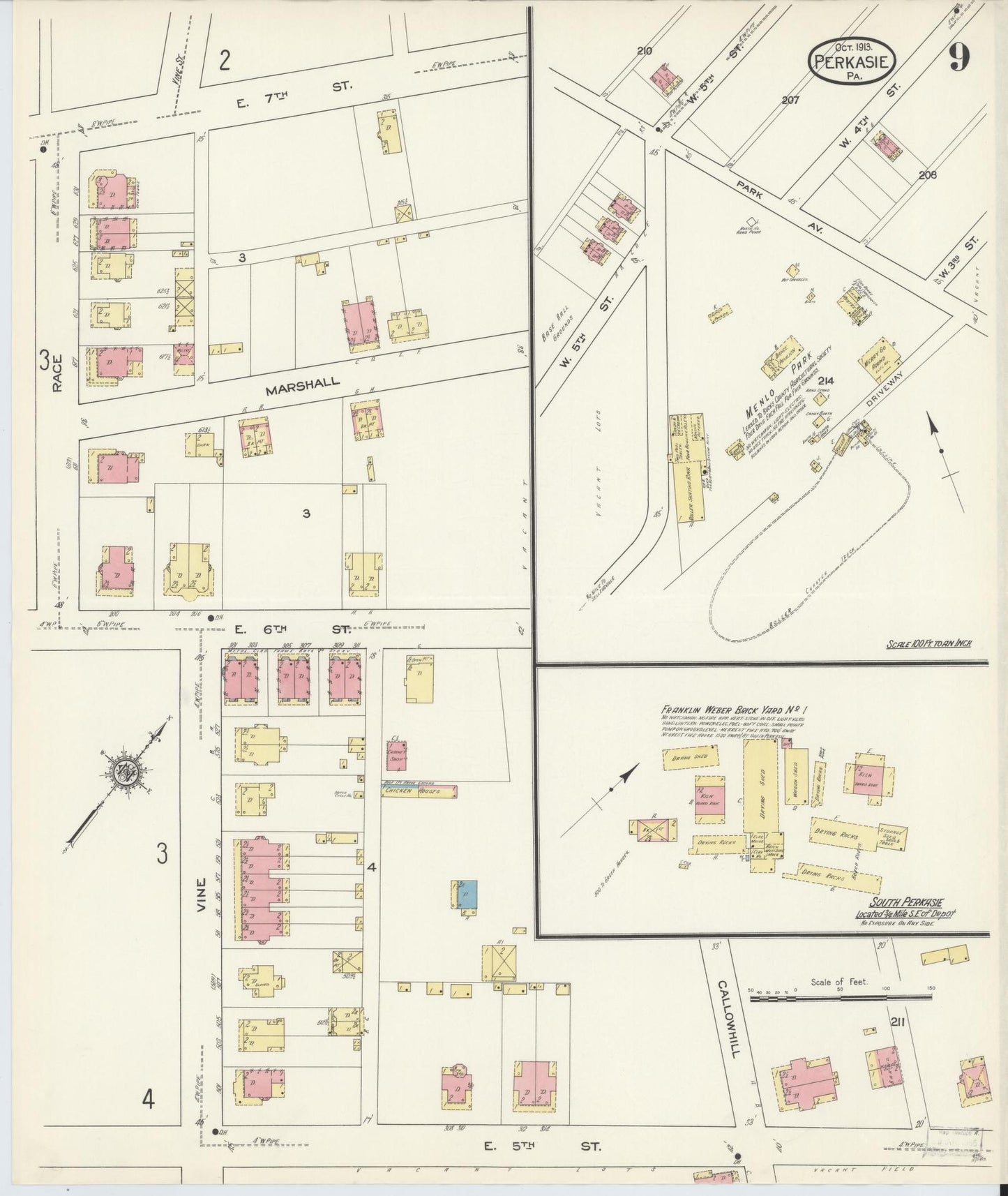 Sanborn Fire Insurance Map from Perkasie, Bucks County, Pennsylvania (1913), Sheet #0009 - Complete Map Set gallery image, historic Sanborn map, vintage wall art, Pennsylvania Pennsylvania