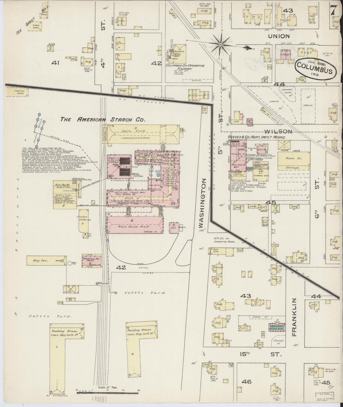 Sanborn Fire Insurance Map from Columbus, Bartholomew County, Indiana (1886), Sheet #0007 - Complete Map Set gallery image, historic Sanborn map, vintage wall art, Indiana Indiana