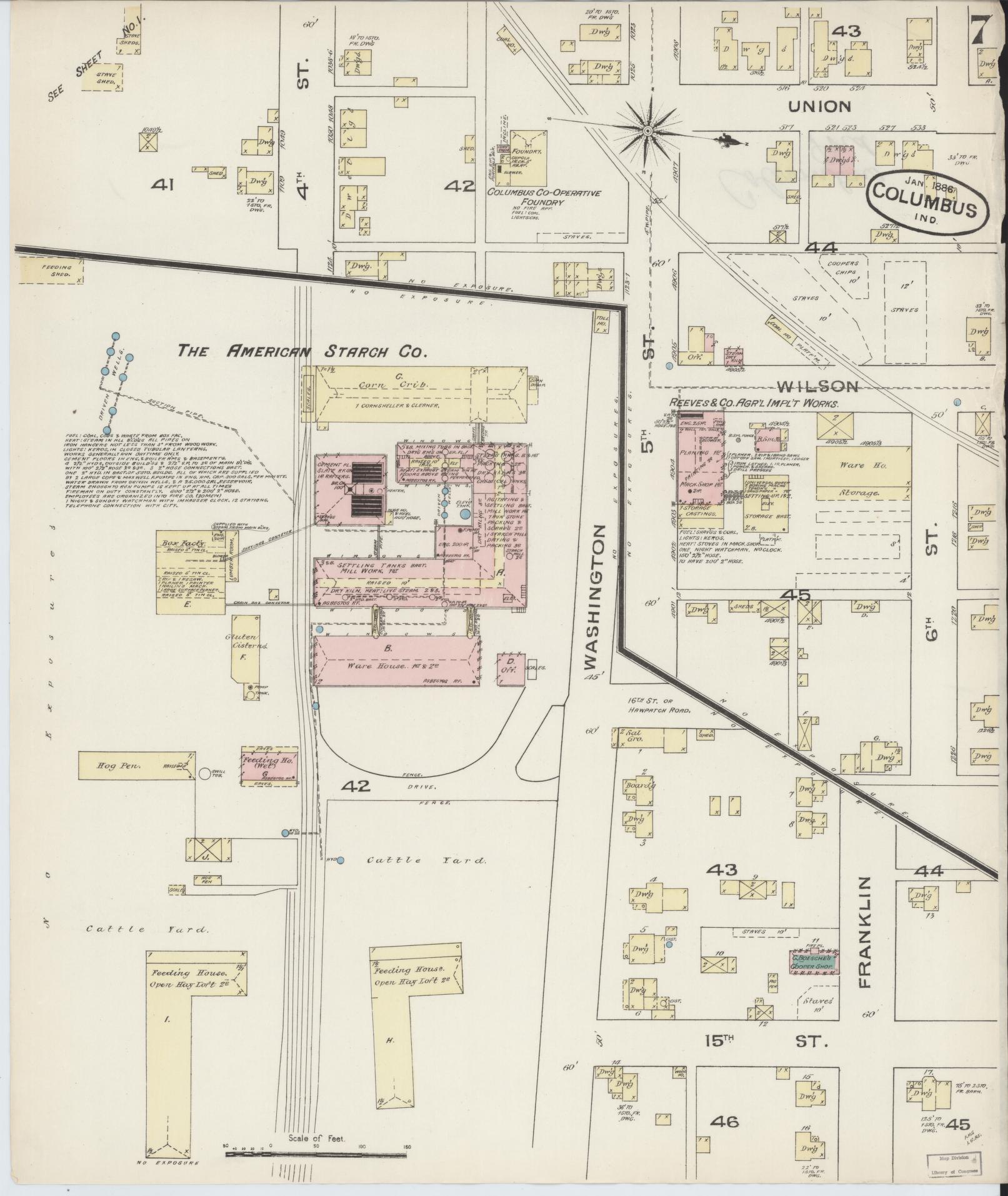 Sanborn Fire Insurance Map from Columbus, Bartholomew County, Indiana (1886), Sheet #0007 - Complete Map Set gallery image, historic Sanborn map, vintage wall art, Indiana Indiana