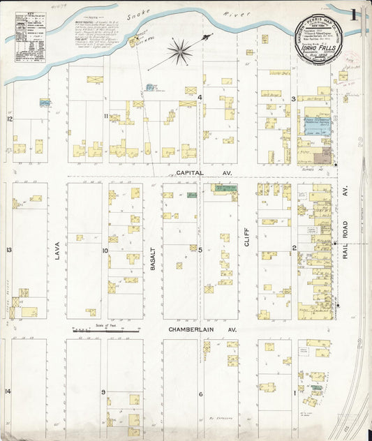 Sanborn Fire Insurance Map from Idaho Falls, Bonneville County, Idaho (1894), Sheet #0001 - Complete Map Set gallery image, historic Sanborn map, vintage wall art, Idaho Idaho