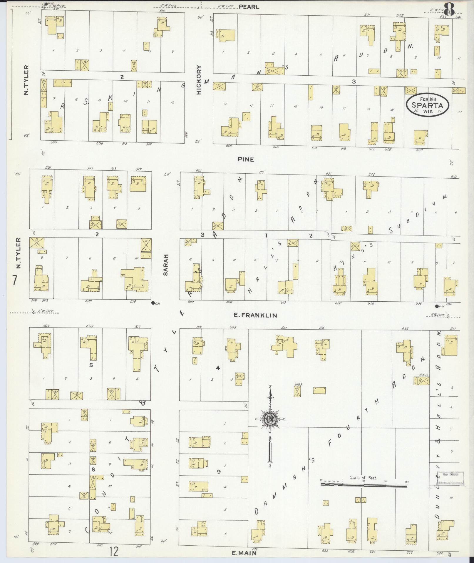 Sanborn Fire Insurance Map from Sparta, Monroe County, Wisconsin (1911), Sheet #0008 - Historic Sanborn Fire Insurance Map Print, vintage old map wall art, antique decor, genealogy gift, Wisconsin Wisconsin map
