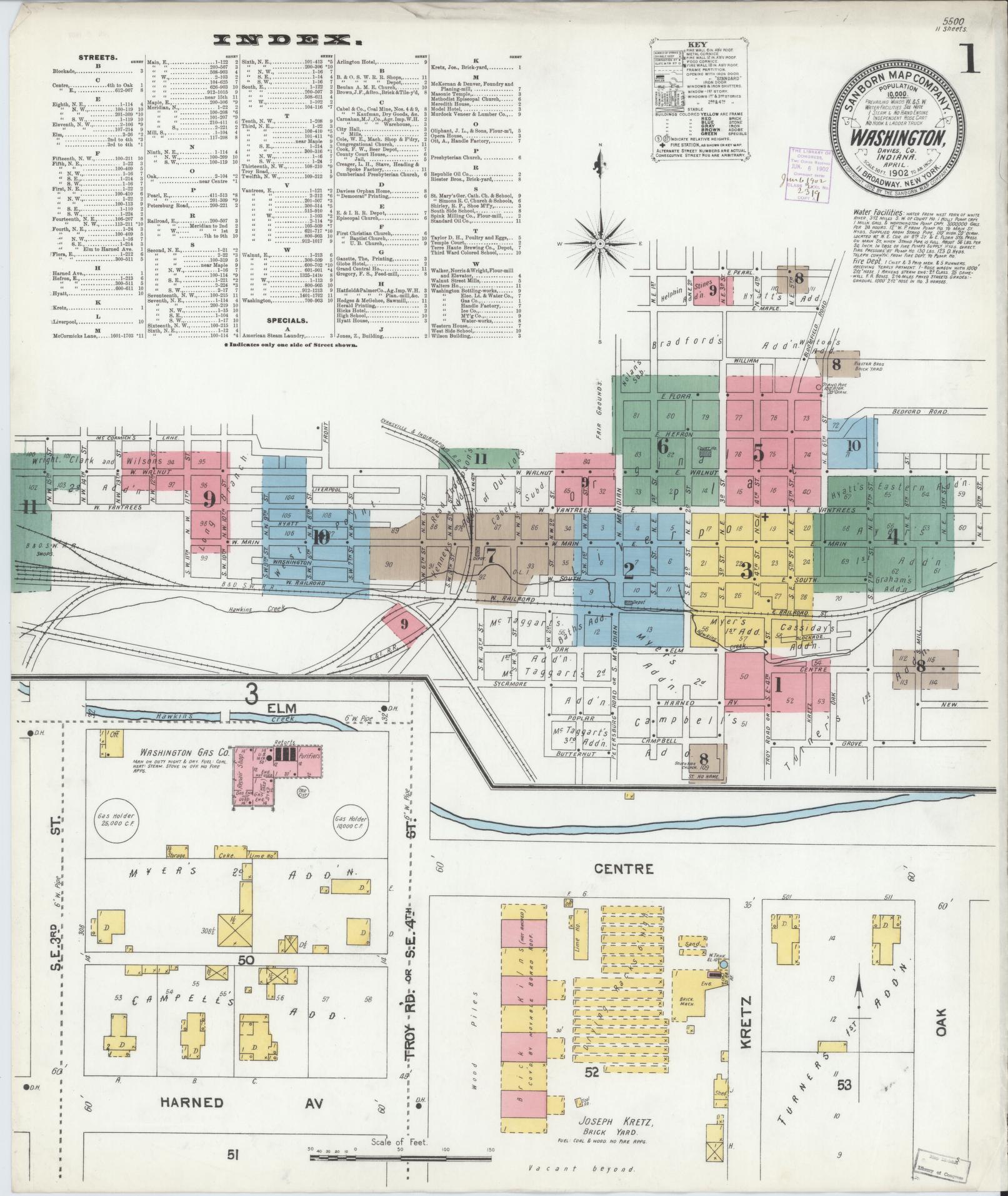 Sanborn Fire Insurance Map from Washington, Daviess County, Indiana (1902), Sheet #0001 - Complete Map Set gallery image, historic Sanborn map, vintage wall art, Indiana Indiana