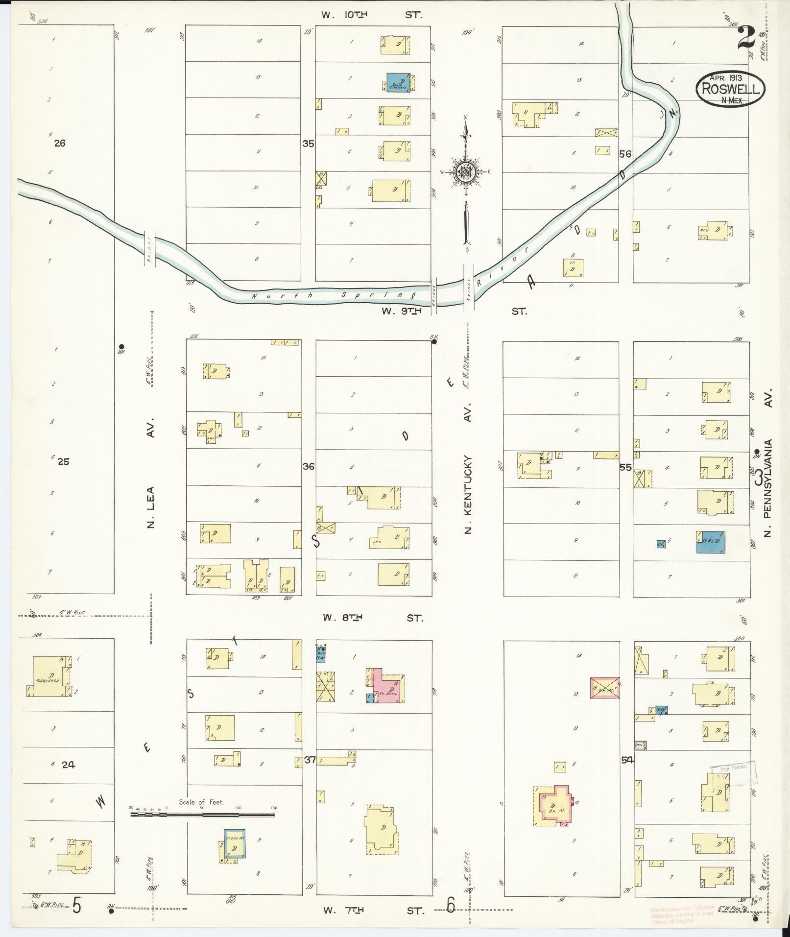 Sanborn Fire Insurance Map from Roswell, Chaves County, New Mexico (1913), Sheet #0002 - Complete Map Set gallery image, historic Sanborn map, vintage wall art, New Mexico New Mexico