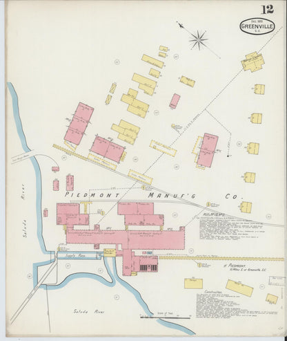 Sanborn Fire Insurance Map from Greenville, Greenville County, South Carolina (1893), Sheet #0012 - Complete Map Set gallery image, historic Sanborn map, vintage wall art, South Carolina South Carolina