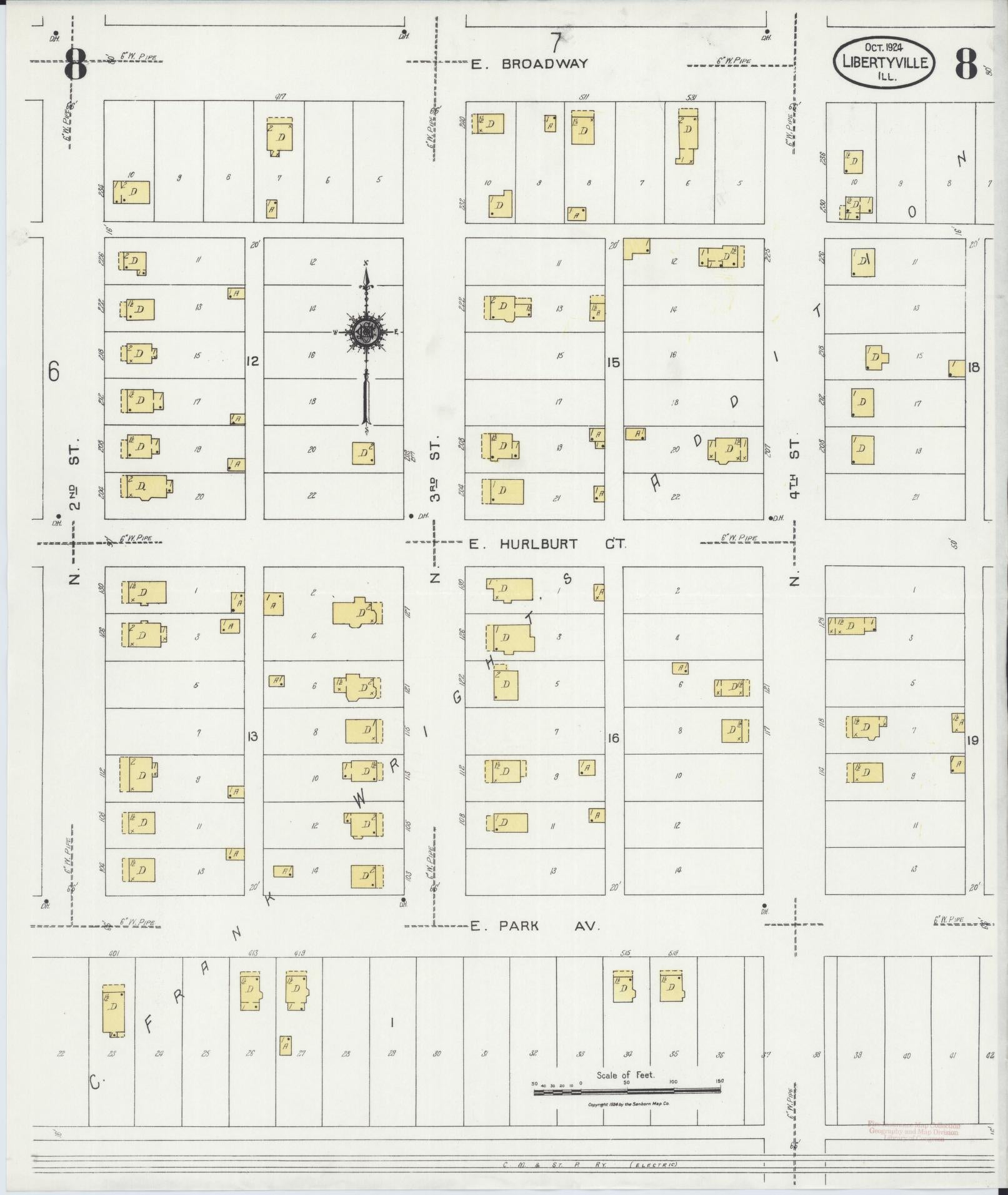 Sanborn Fire Insurance Map from Libertyville, Lake County, Illinois (1924), Sheet #0008 - Complete Map Set gallery image, historic Sanborn map, vintage wall art, Illinois Illinois