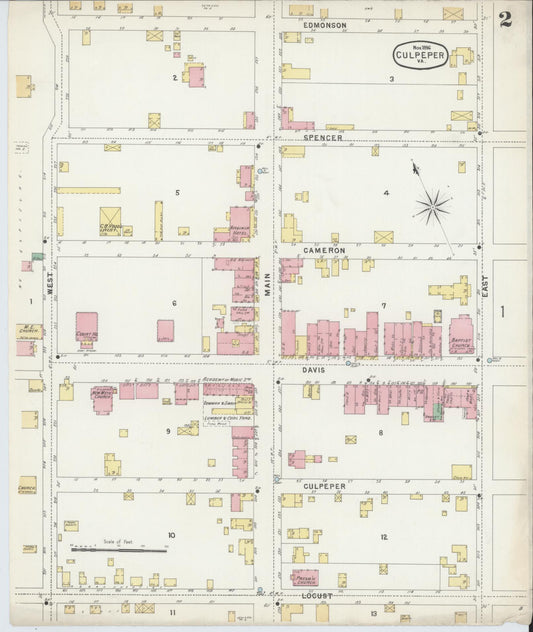 Sanborn Fire Insurance Map from Culpeper, Culpeper County, Virginia (1896), Sheet #0002 - Historic Sanborn Fire Insurance Map Print, vintage old map wall art, antique decor, genealogy gift, Virginia Virginia map