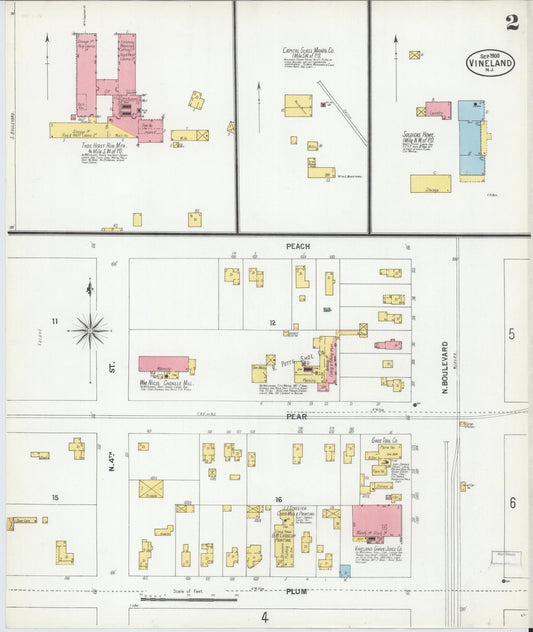 Sanborn Fire Insurance Map from Vineland, Cumberland County, New Jersey (1900), Sheet #0002 - Historic Sanborn Fire Insurance Map Print, vintage old map wall art, antique decor, genealogy gift, New Jersey New Jersey map