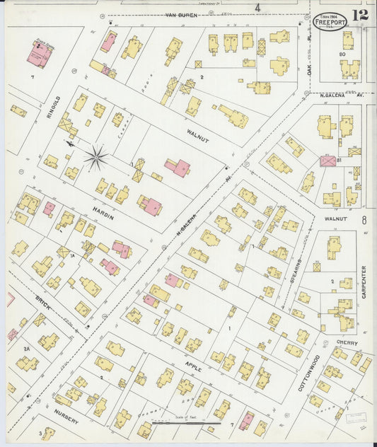 Sanborn Fire Insurance Map from Freeport, Stephenson County, Illinois (1904), Sheet #0012 - Historic Sanborn Fire Insurance Map Print, vintage old map wall art, antique decor, genealogy gift, Illinois Illinois map