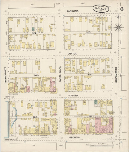 Sanborn Fire Insurance Map from Vallejo, Solano County, California (1889), Sheet #0006 - Complete Map Set gallery image, historic Sanborn map, vintage wall art, California California