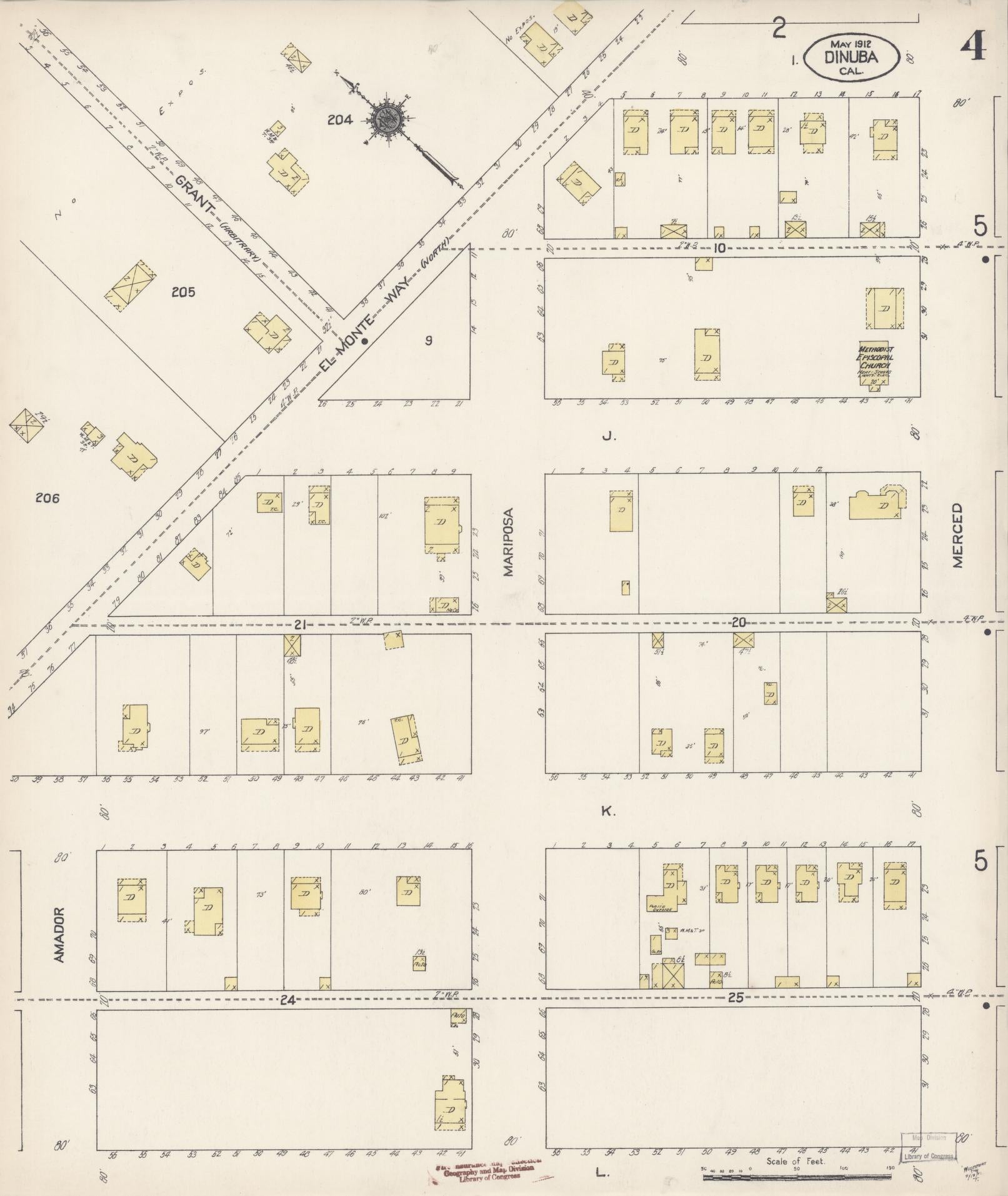 Sanborn Fire Insurance Map from Dinuba, Tulare County, California (1912), Sheet #0004 - Complete Map Set gallery image, historic Sanborn map, vintage wall art, California California