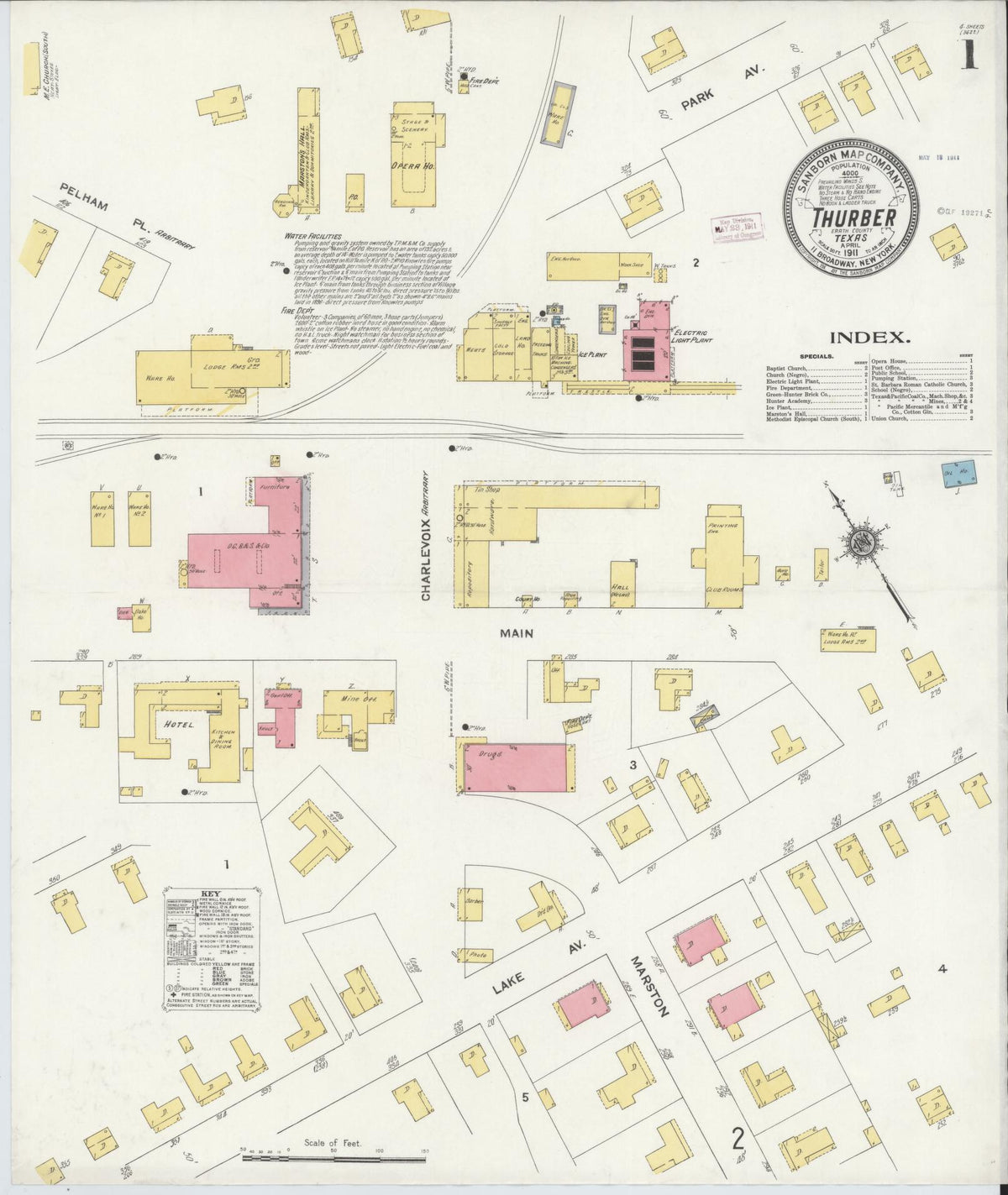 Sanborn Fire Insurance Map from Thurber, Erath County, Texas (1911), Sheet #0001 - Complete Map Set gallery image, historic Sanborn map, vintage wall art, Texas Texas