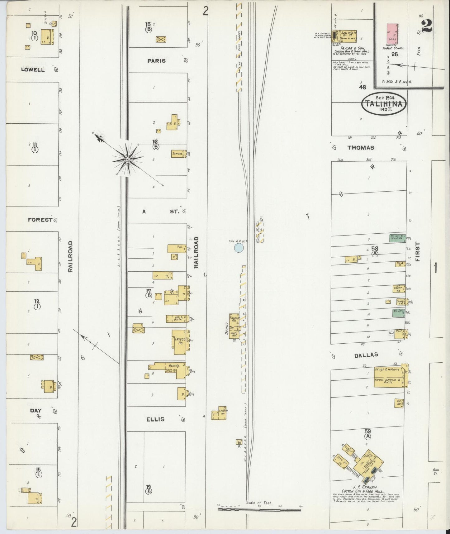 Sanborn Fire Insurance Map from Talihina, Le Flore County, Oklahoma (1904), Sheet #0002 - Complete Map Set gallery image, historic Sanborn map, vintage wall art, Oklahoma Oklahoma