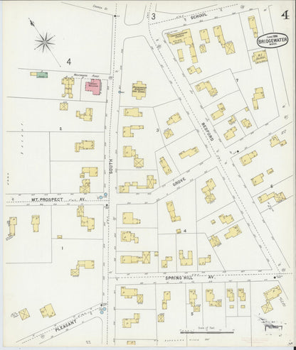 Sanborn Fire Insurance Map from Bridgewater, Plymouth County, Massachusetts (1896), Sheet #0004 - Complete Map Set gallery image, historic Sanborn map, vintage wall art, Massachusetts Massachusetts