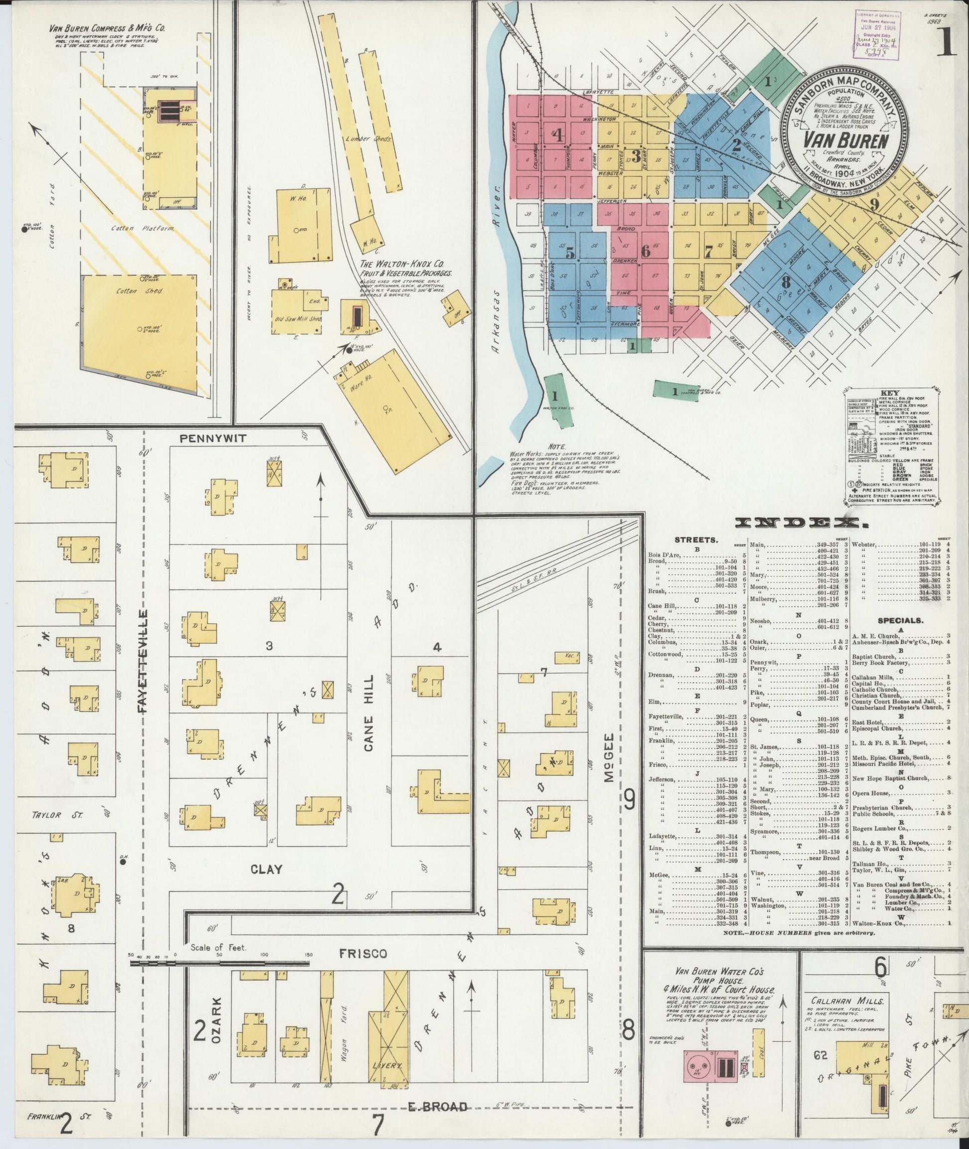 Sanborn Fire Insurance Map from Van Buren, Crawford County, Arkansas (1904), Sheet #0001 - Complete Map Set gallery image, historic Sanborn map, vintage wall art, Arkansas Arkansas