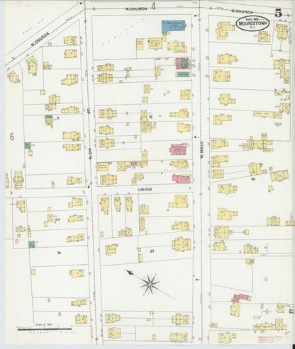 Sanborn Fire Insurance Map from Moorestown, Burlington County, New Jersey (1905), Sheet #0005 - Complete Map Set gallery image, historic Sanborn map, vintage wall art, New Jersey New Jersey