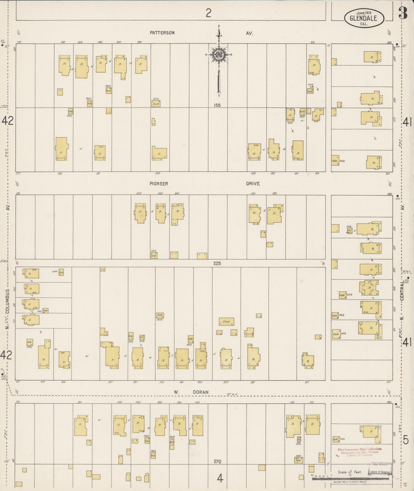 Sanborn Fire Insurance Map from Glendale, Los Angeles County, California (1919), Sheet #0003 - Historic Sanborn Fire Insurance Map Print, vintage old map wall art, antique decor, genealogy gift, California California map